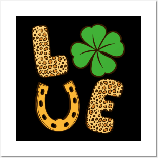 Lucky Shamrock Clover Love St Patricks Day Leopard Print Gift Posters and Art